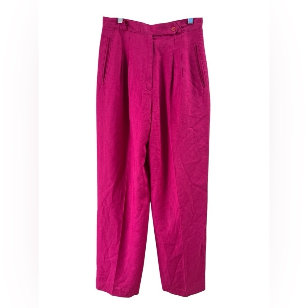 Vintage hot pink pleated straight leg high rise trouser dress pants